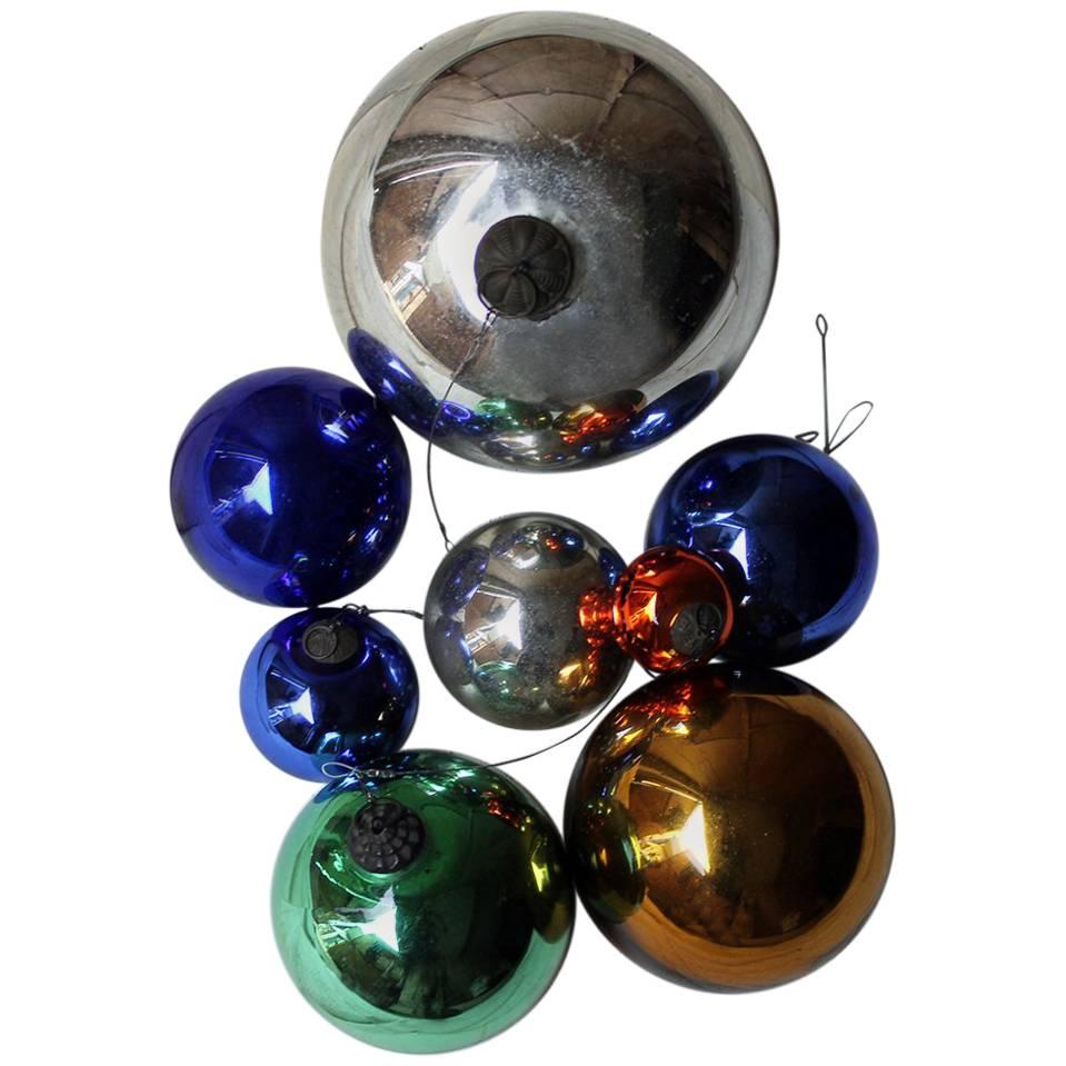 Mixed Group of Eight Victorian Mercury Glass Witches Balls, circa 1900