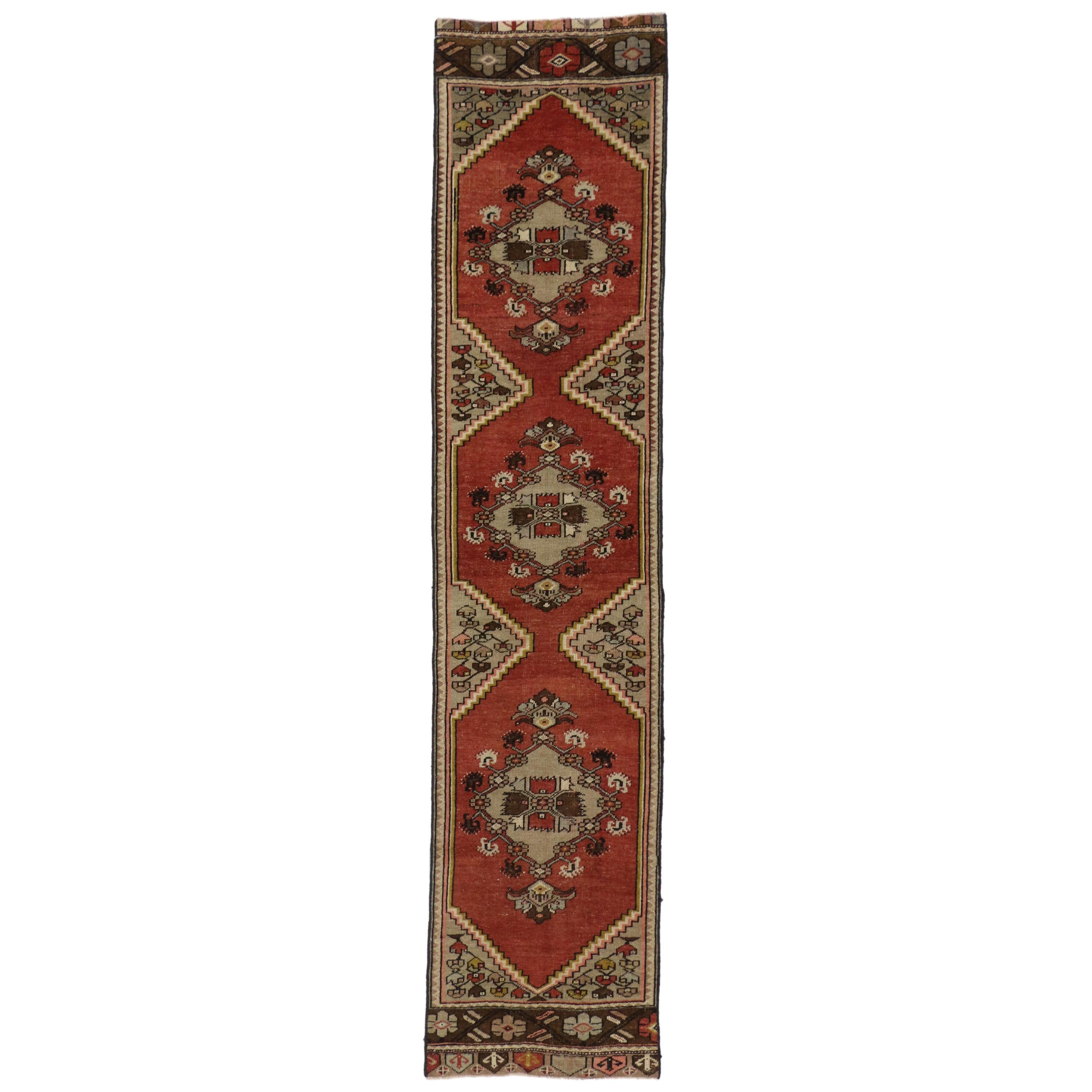 Vintage Turkish Oushak Runner with English Country Style, Hallway Runner