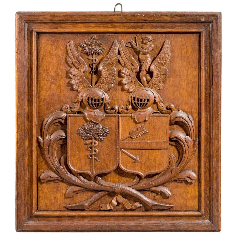 Carved Antique Wooden Coat of Arms, circa 1900 at 1stdibs
