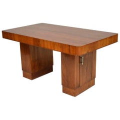 Vintage Art Deco Walnut Pedestal Dining Table