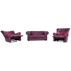 Chesterfield Sofa Set Oxblood Red Two-Seat Chair Leather Couch Vintage Retro