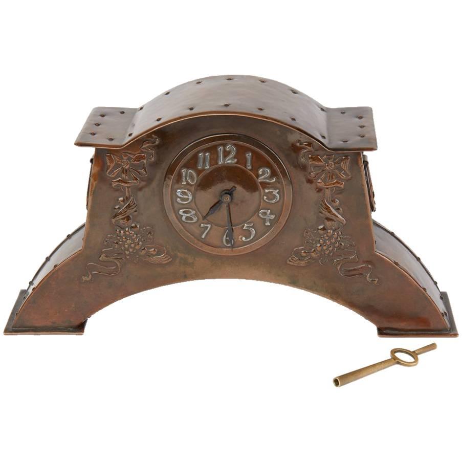 Arts & Crafts Copper Mantel Clock, circa 1900 For Sale