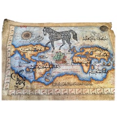 Beautifully Decorative Arabic World Map, 20th Century