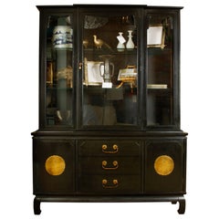 Black Lacquer Chinoiserie Breakfront Cabinet