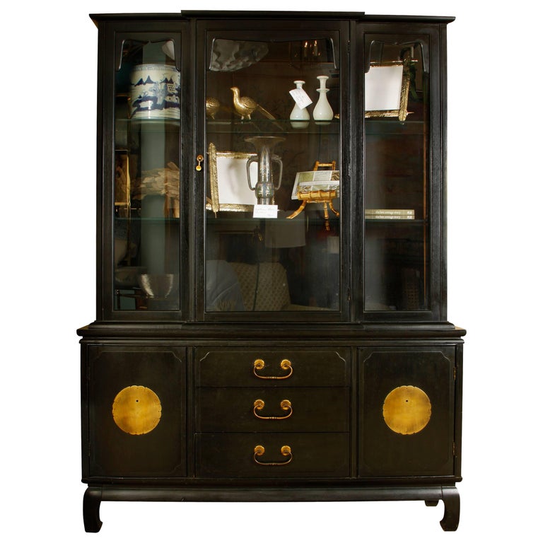 Black Lacquer Chinoiserie Breakfront at 1stDibs