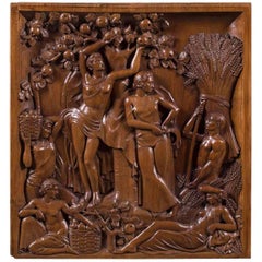 Vintage French Art Deco Walnut Sculpture Panel, circa 1930