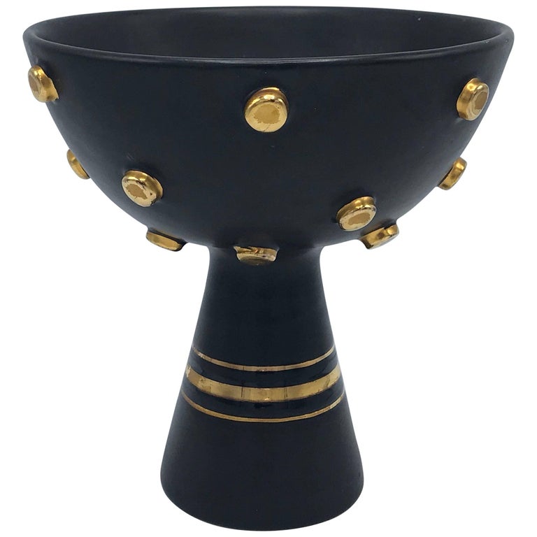 1960s Italian Black and Gold Compote Bowl at 1stDibs