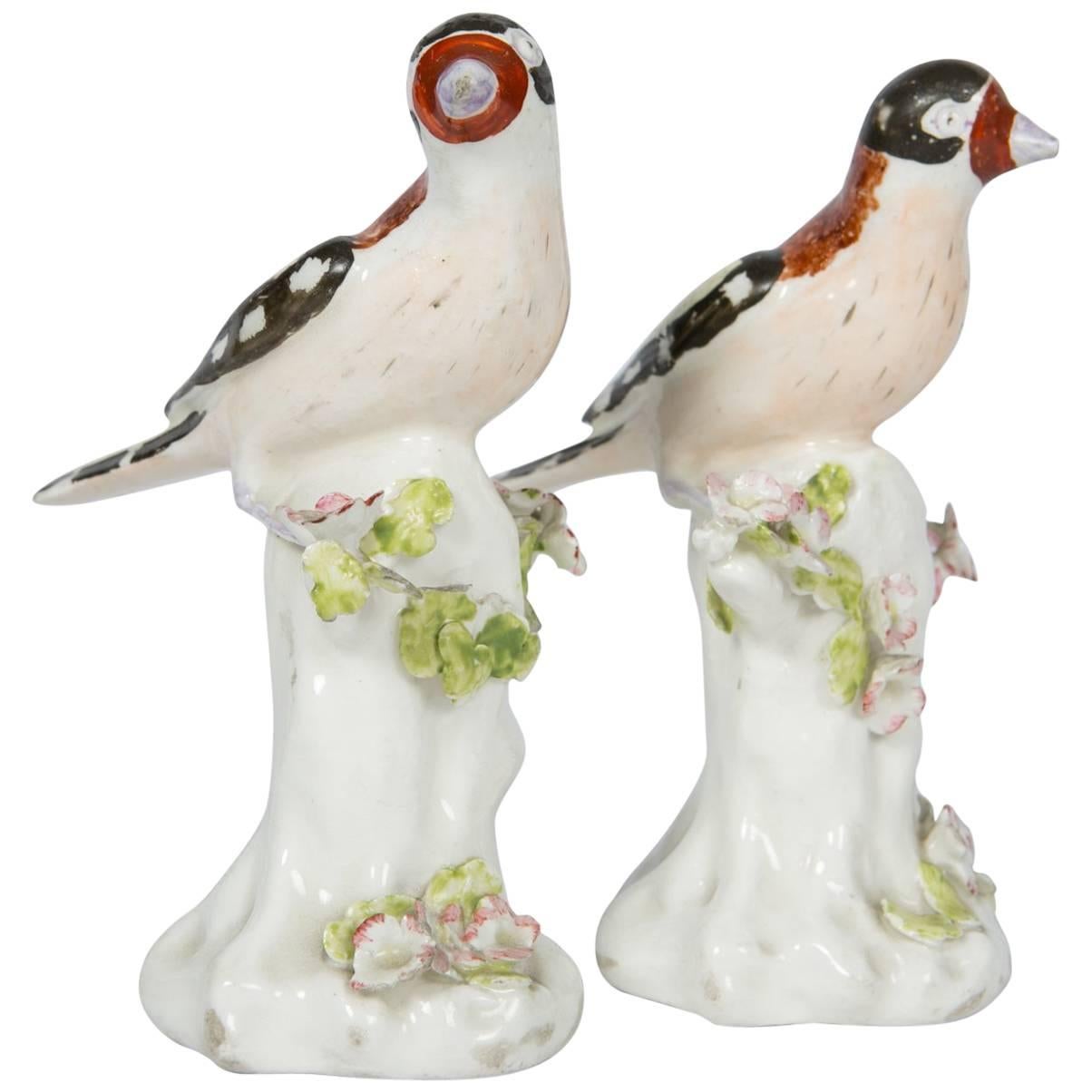 Pair of Derby Figures of Birds, 18th Century Goldfinches