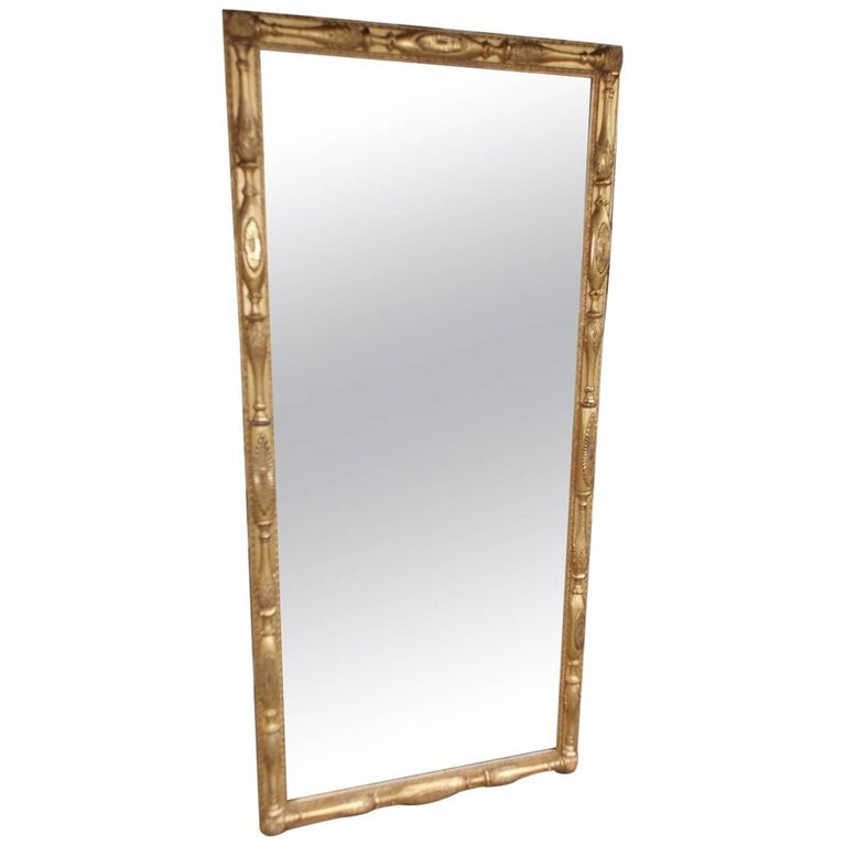 American Sheraton Gilt Carved Wood Floral and Medallion Wall Mirror