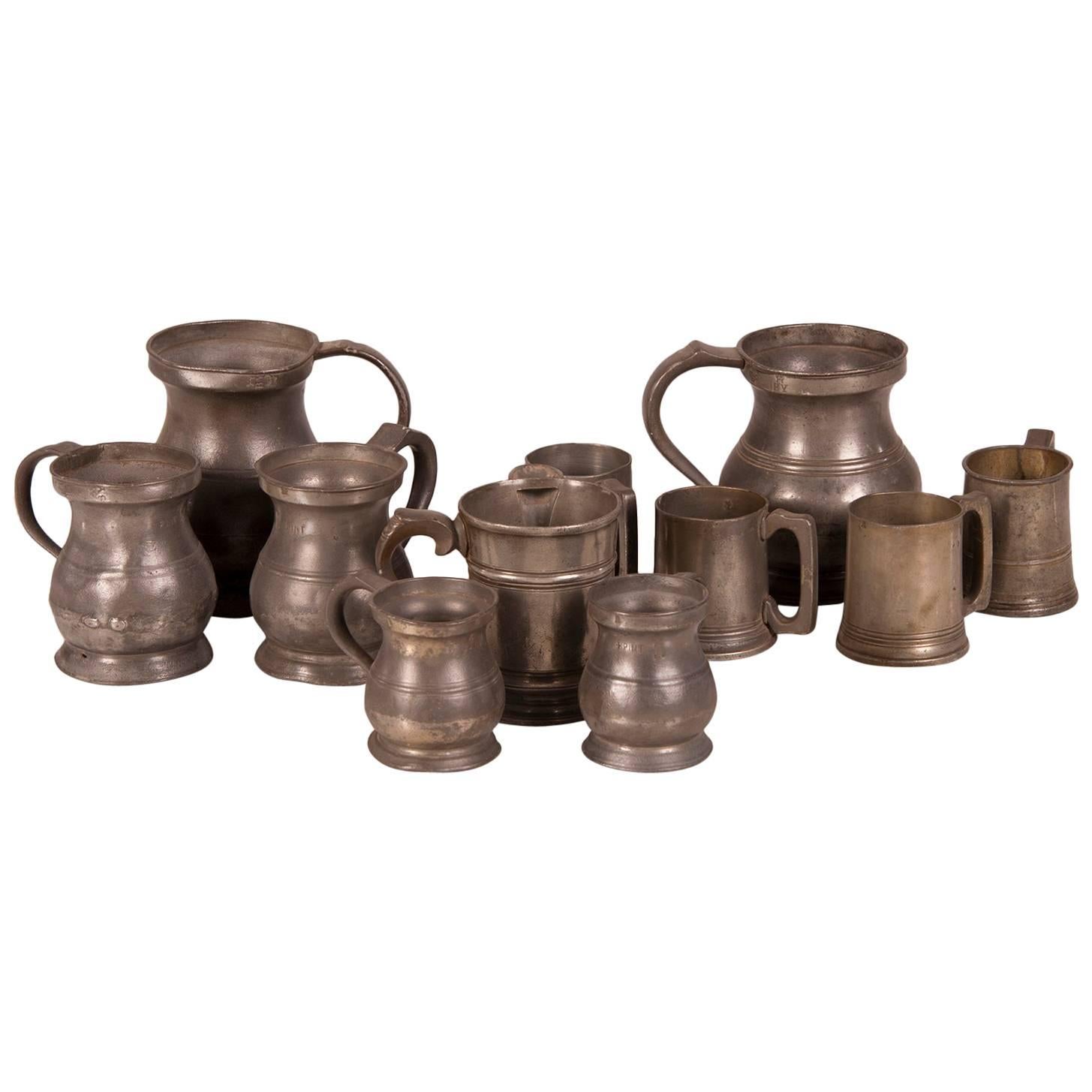 Set Antique English Pewter Cups and Pitchers, circa 1850 For Sale