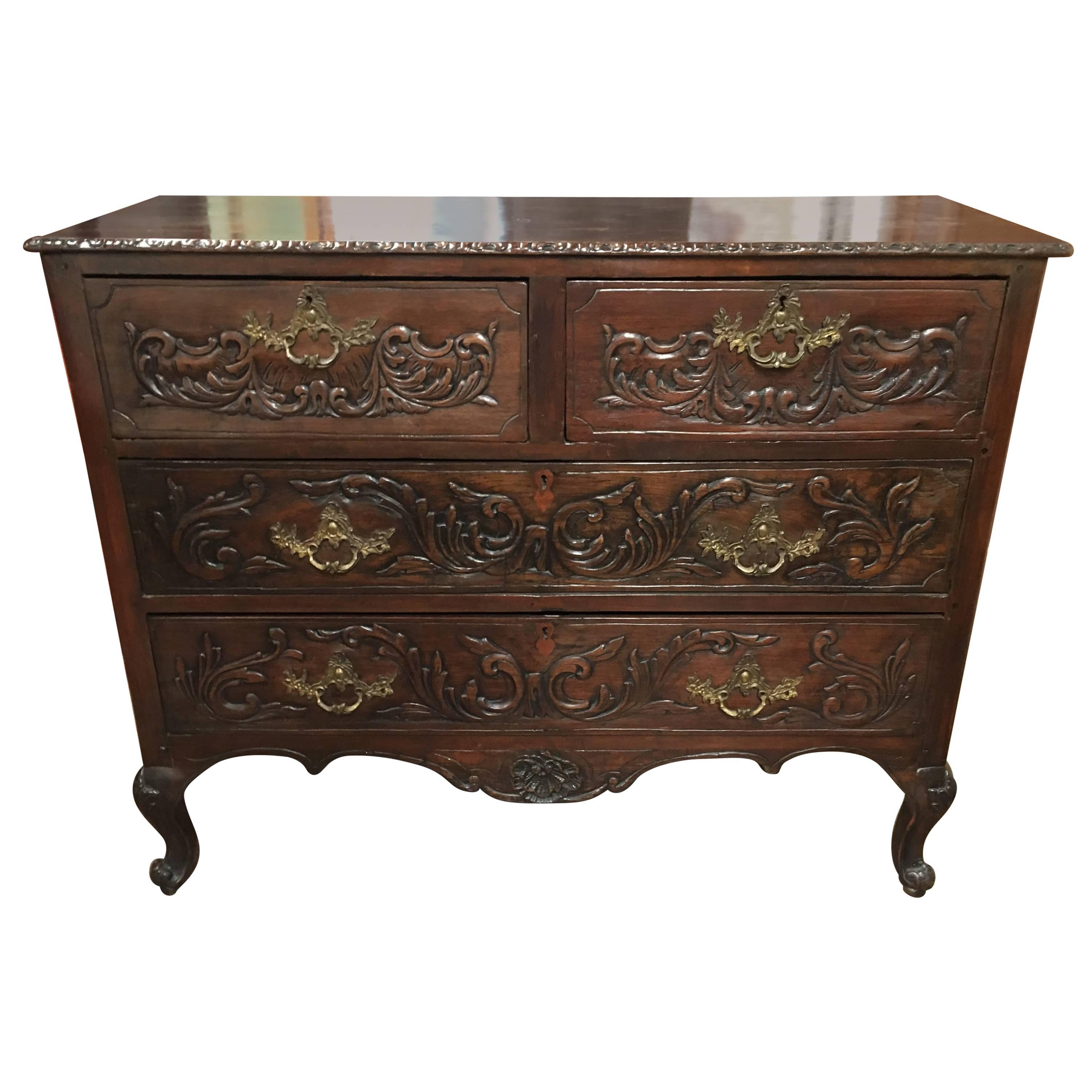 Carved Walnut Queen Anne Style Lowboy with Four Drawers For Sale