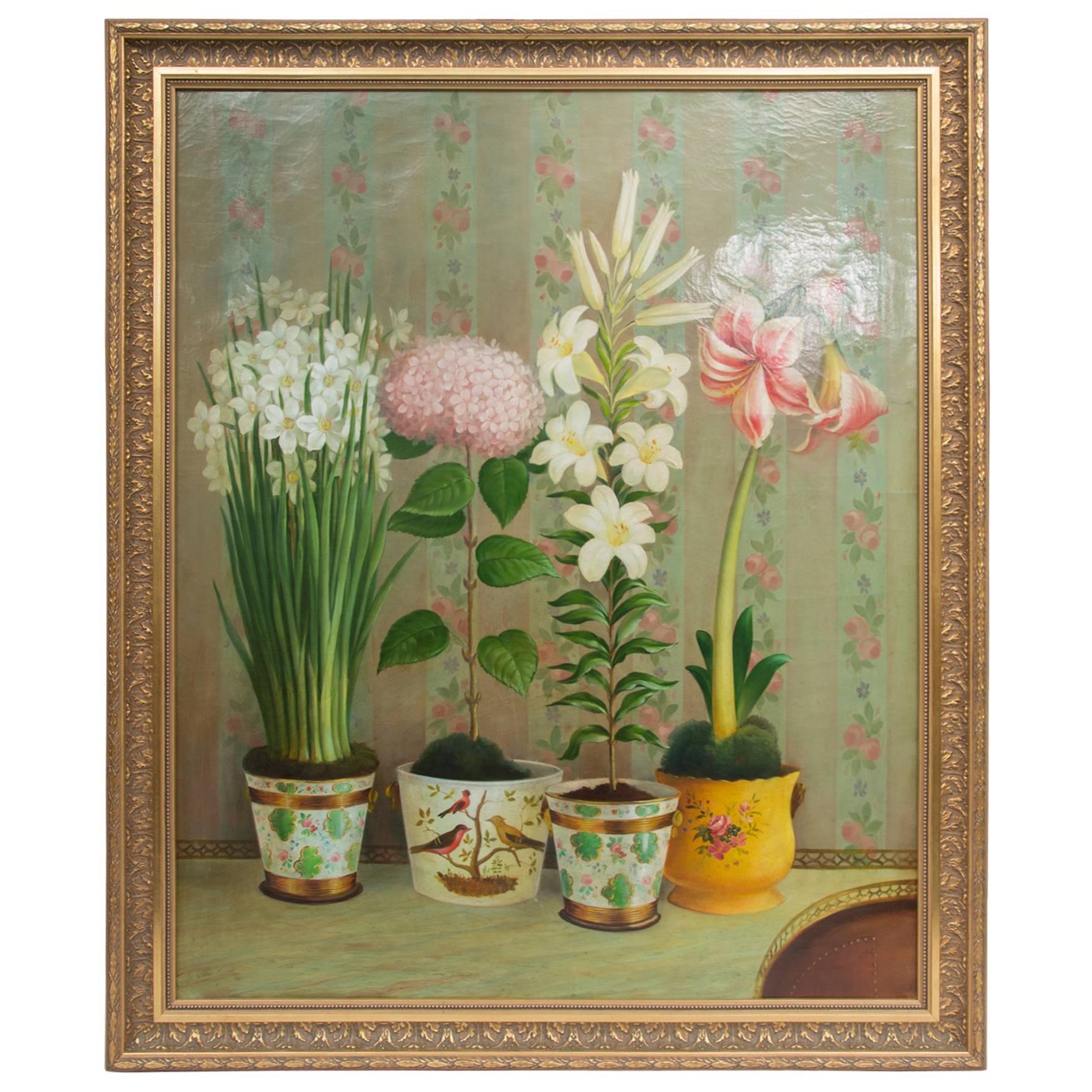 Oil Painting of "Potted Flowers Still Life"