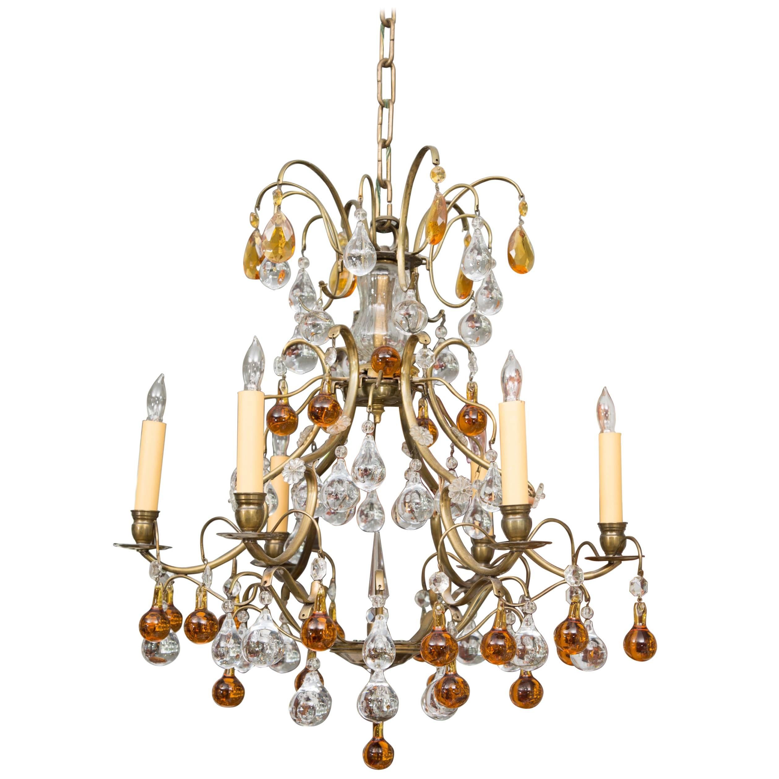 Chandelier with Clear and Amber Drops For Sale