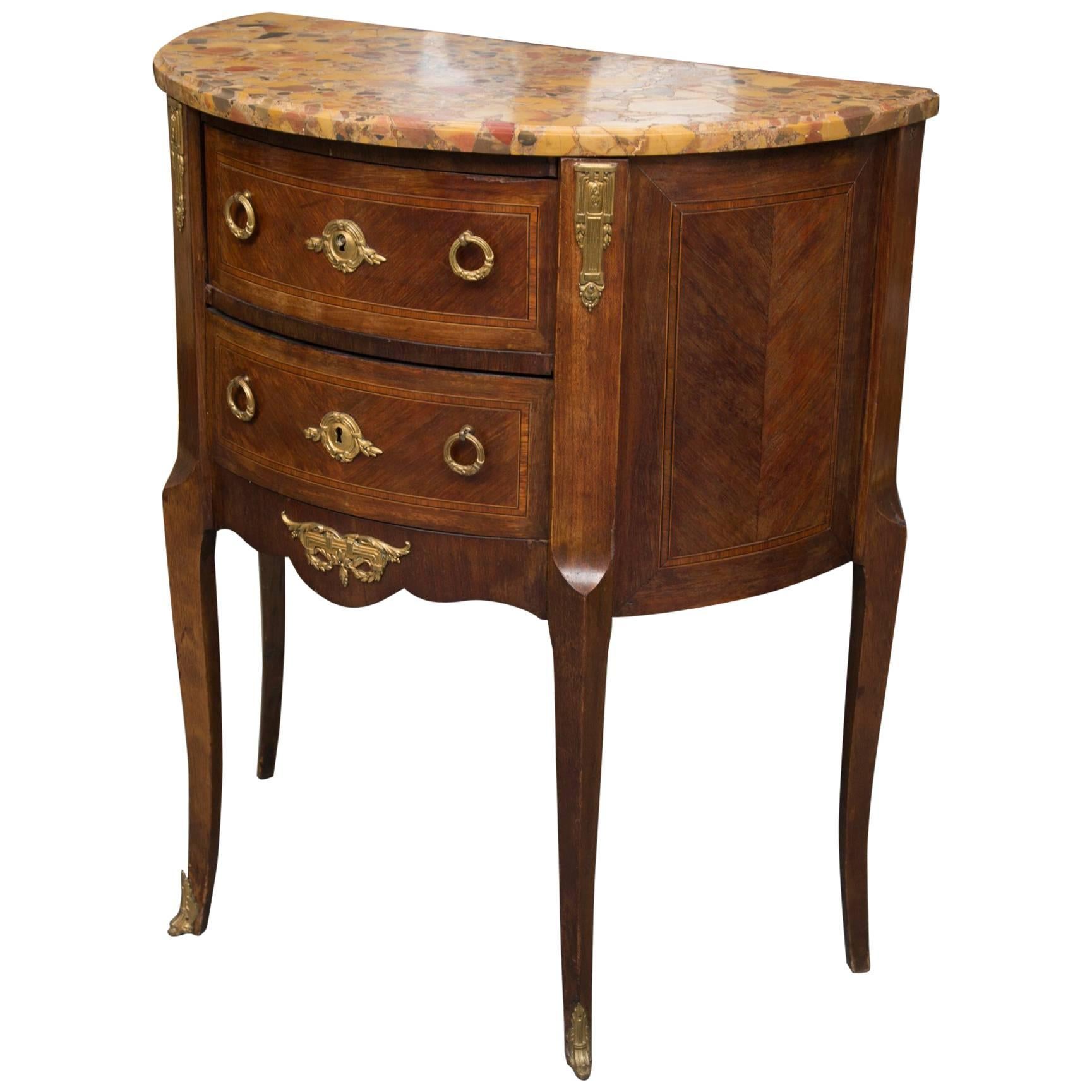 Louis XV Style French Demilune Commode with Marble Top