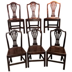 Set of Six English Georgian Oak Country Dining or Side Chairs