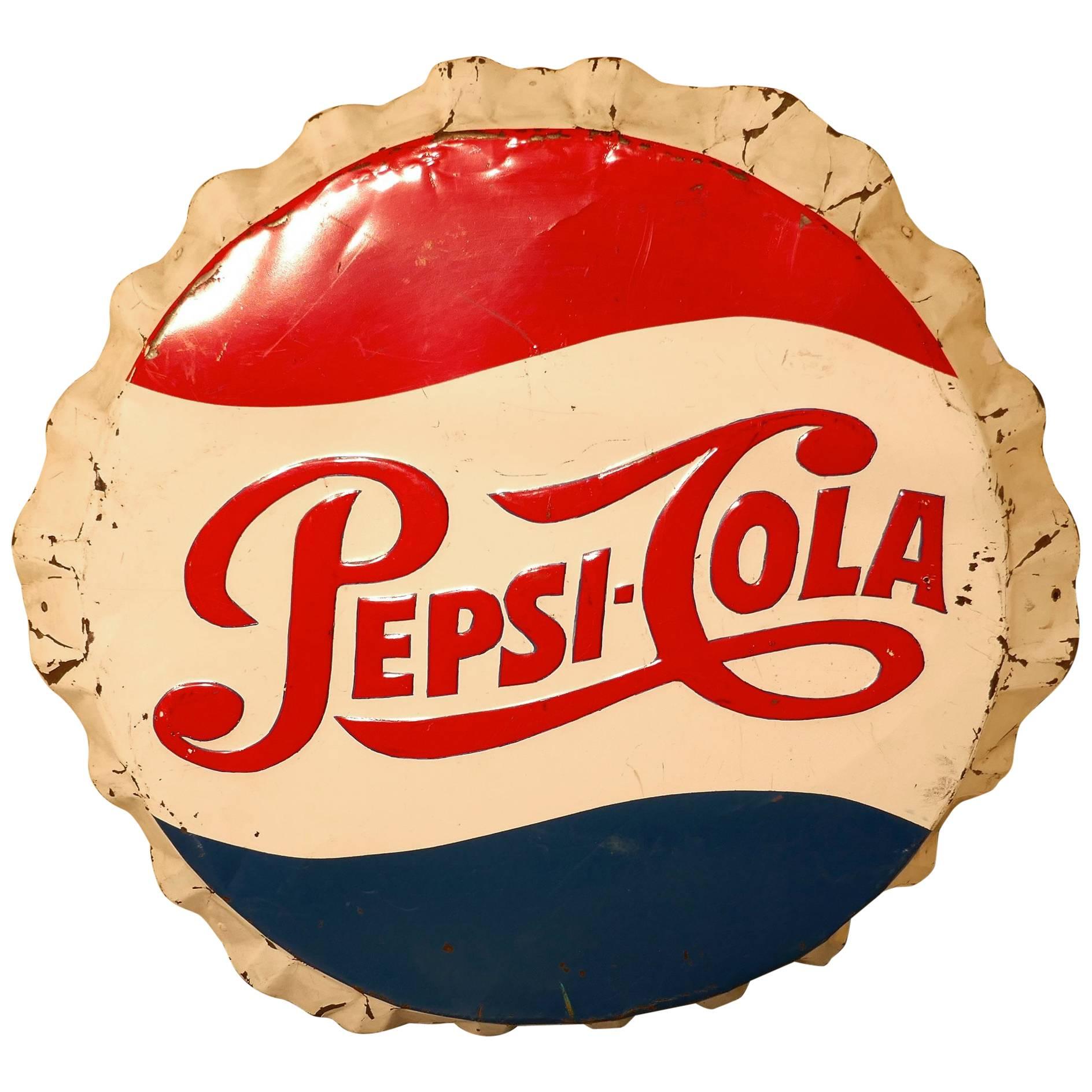 Large Round Pepsi Cola Enamel Advertising Sign