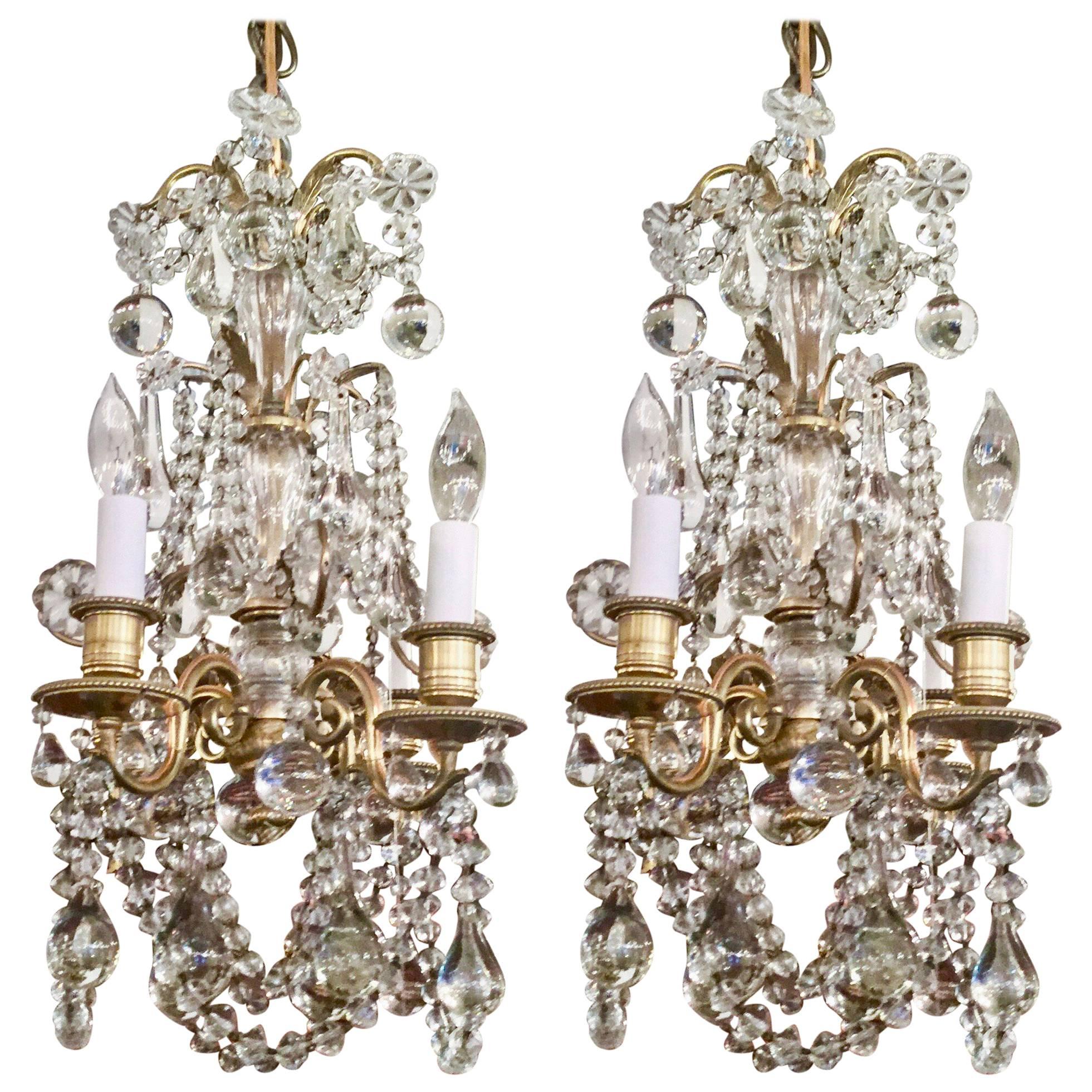 Pair of Antique French Bronze Doré and Baccarat Crystal Chandeliers, circa 1880