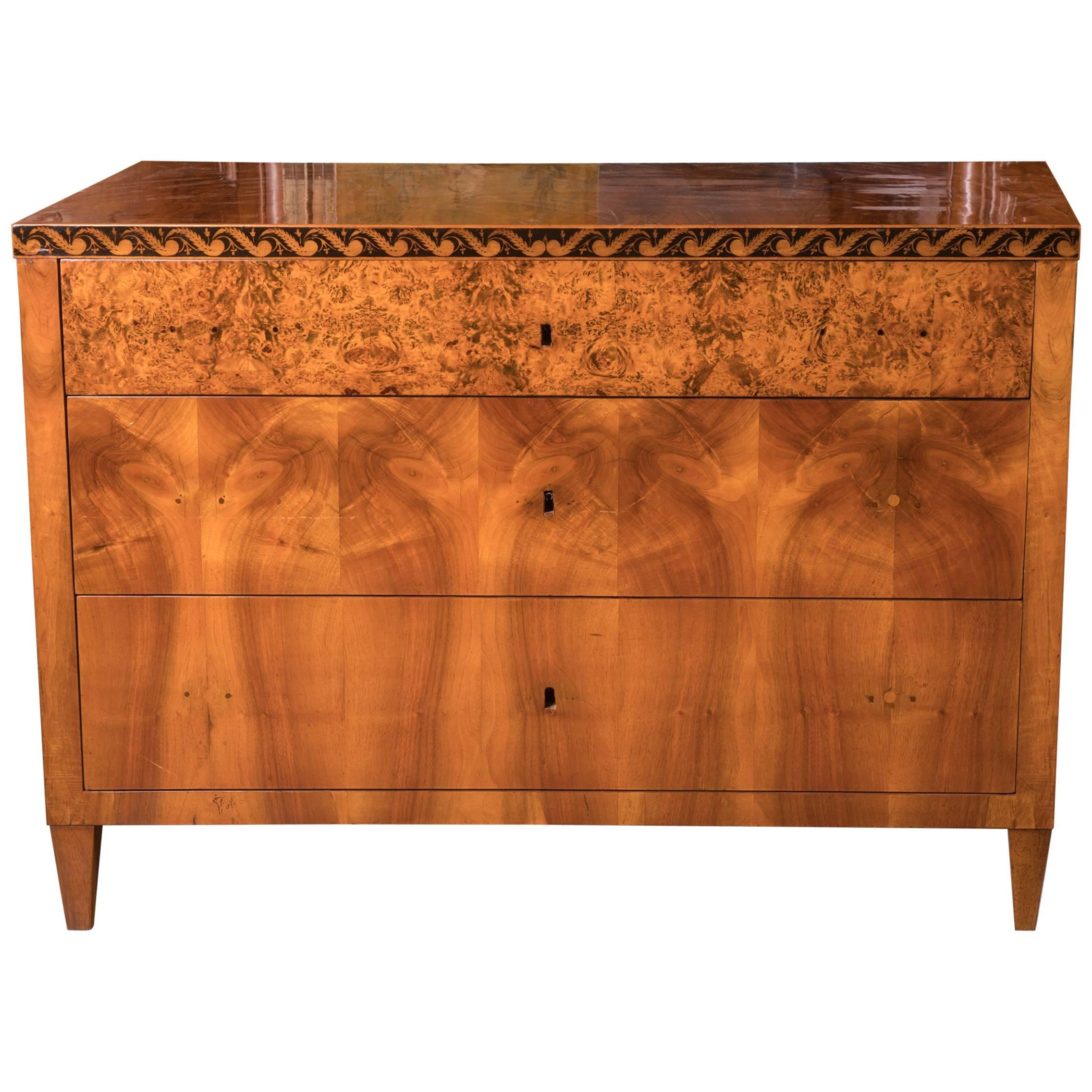 Beautiful Early 19th Century Crotched Maple Biedermeier Commode