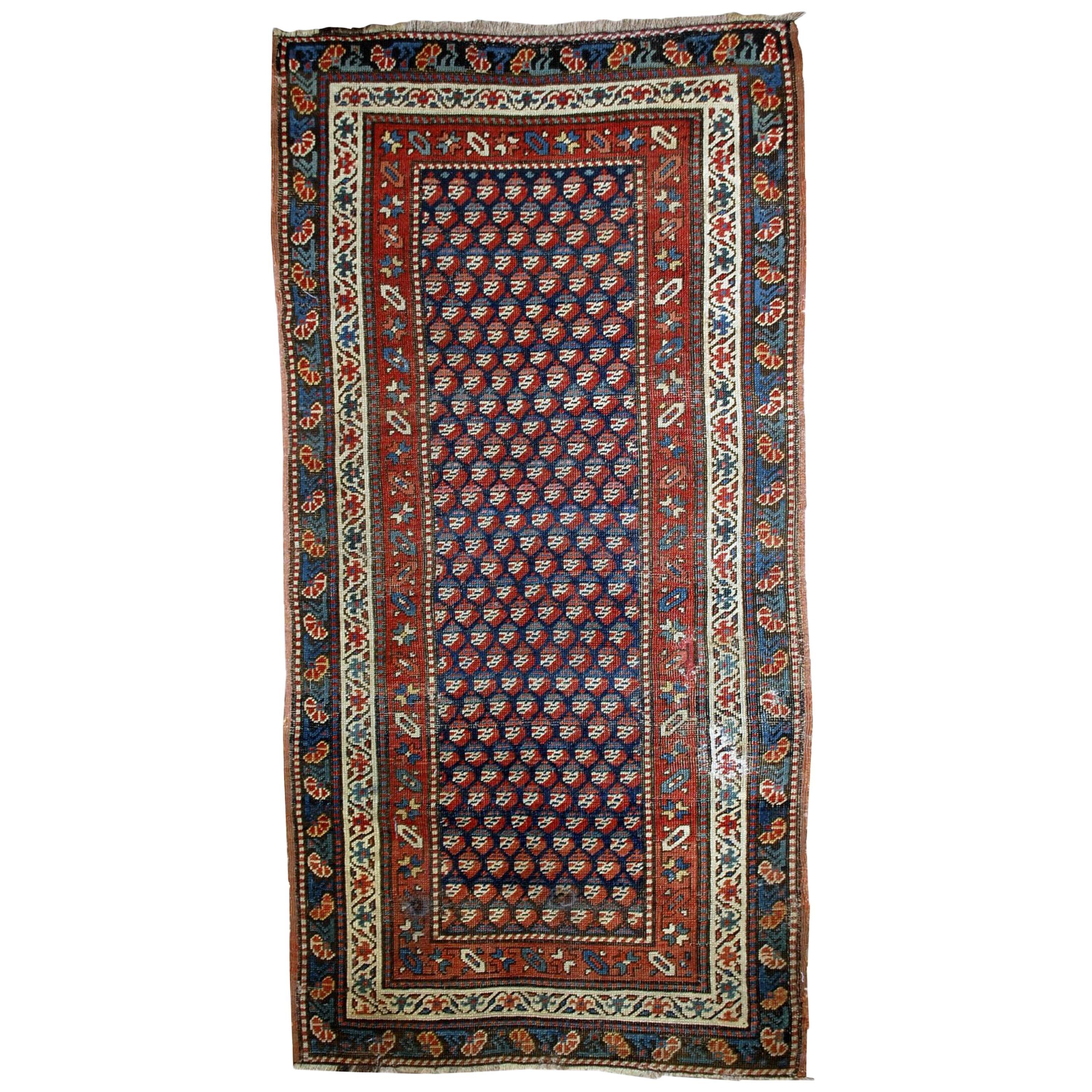 Handmade Antique Caucasian Gendje Rug, 1880s, 1B475