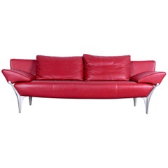 Rolf Benz 1600 Designer Sofa Red Leather Sofa Couch Recamiere Couch Function