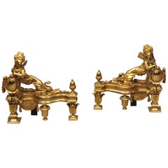 Pair of Late 19th-Early 20th Century Gilt Bronze Chenets