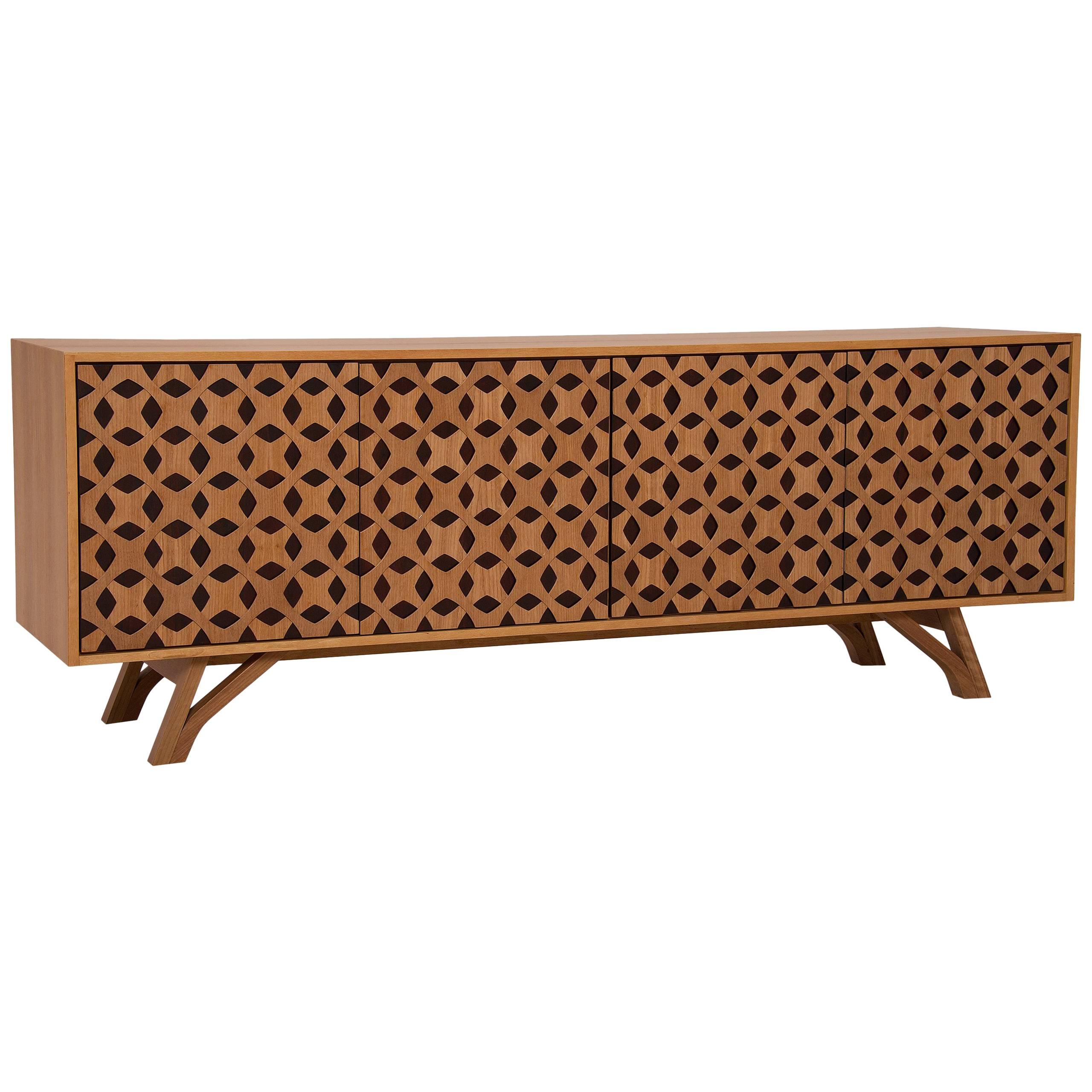 Colonia Brazilian Contemporary Graphic Pattern Cut Wood Sideboard by Lattoog