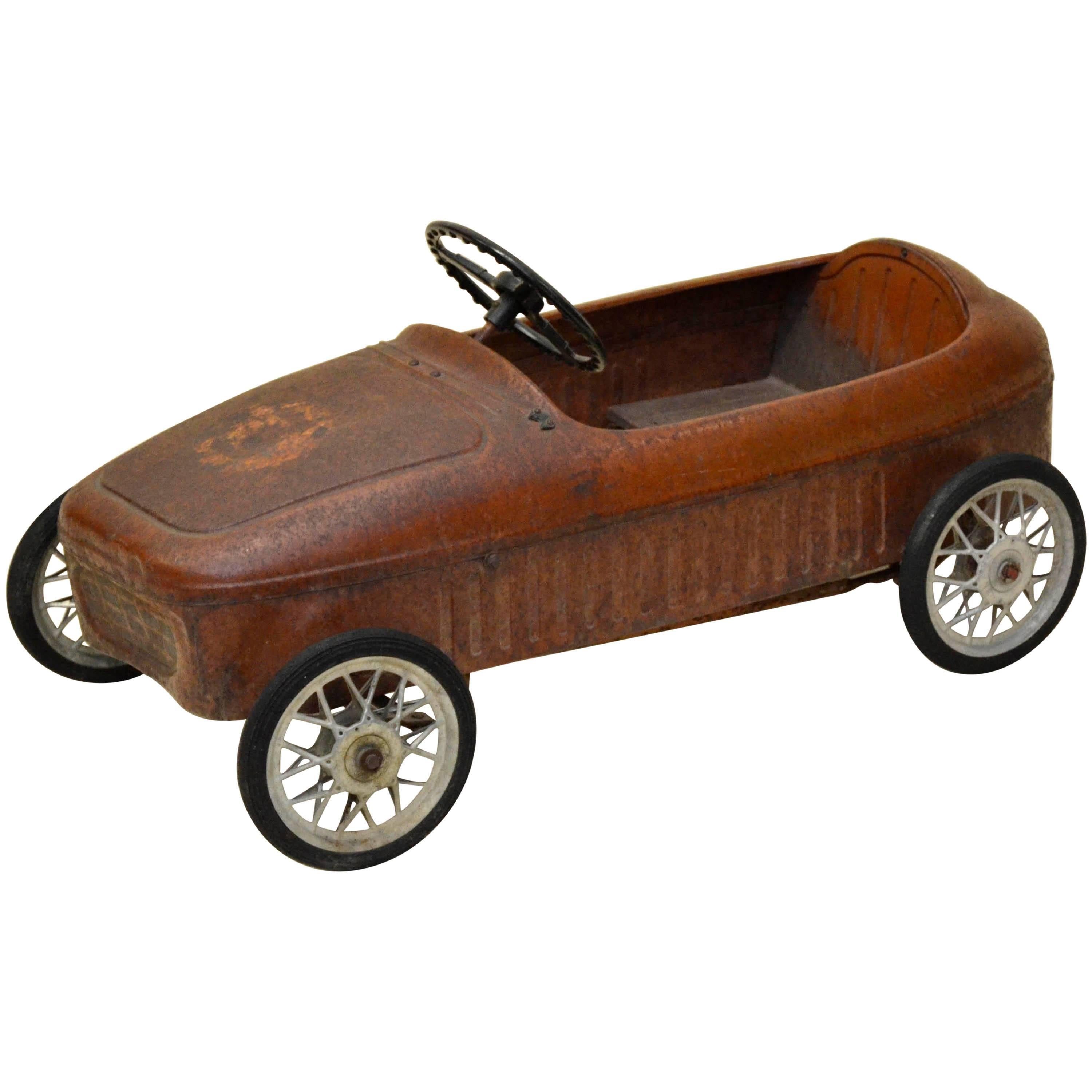 1940s Vintage English Metal Red Pedal Car For Sale