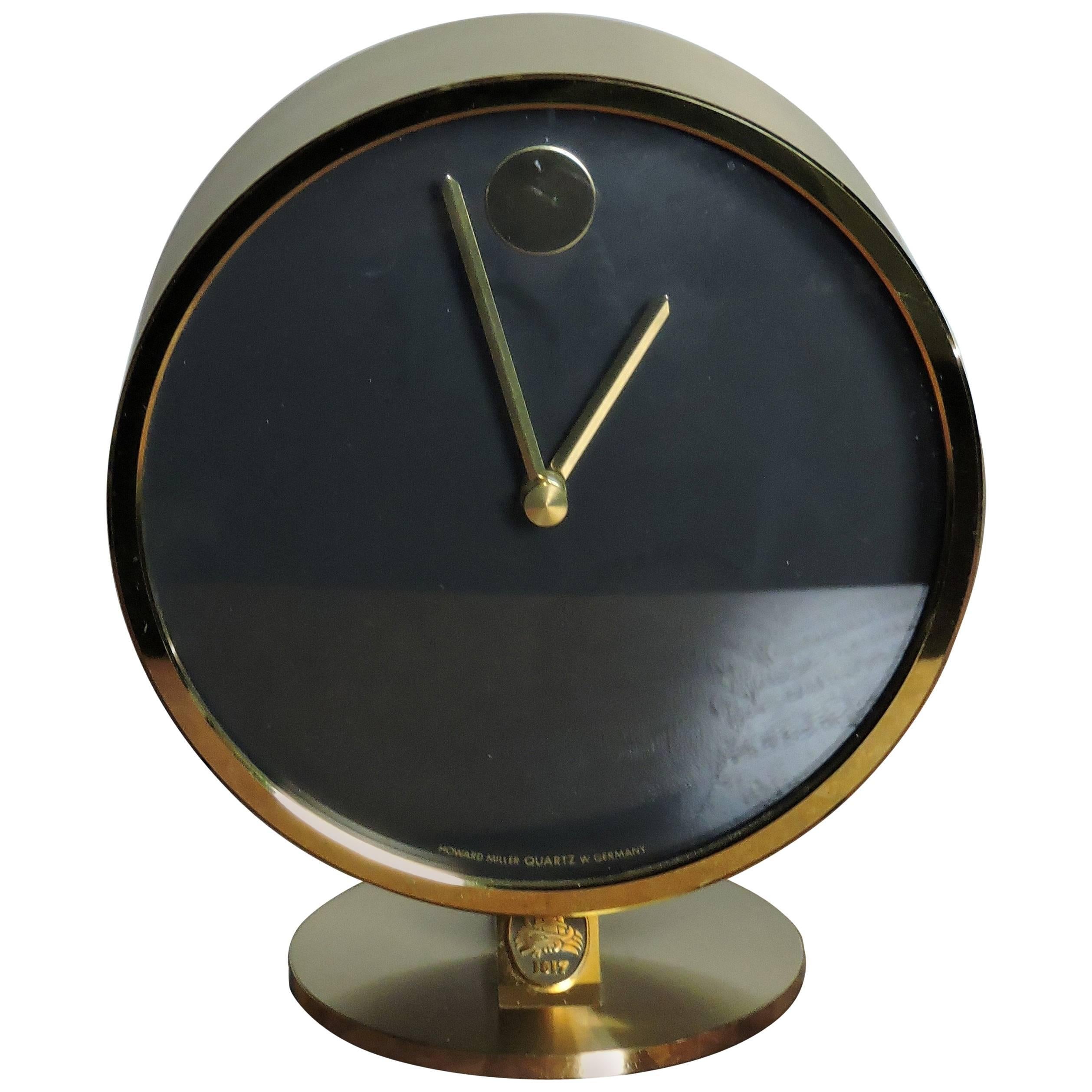Howard Miller Mid-Century Modern W. German Horwitt Brass Desk Clock