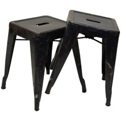 1940s Xavier Pauchard Pair of Blue Navy Metal Tolix Stools for French Air Force