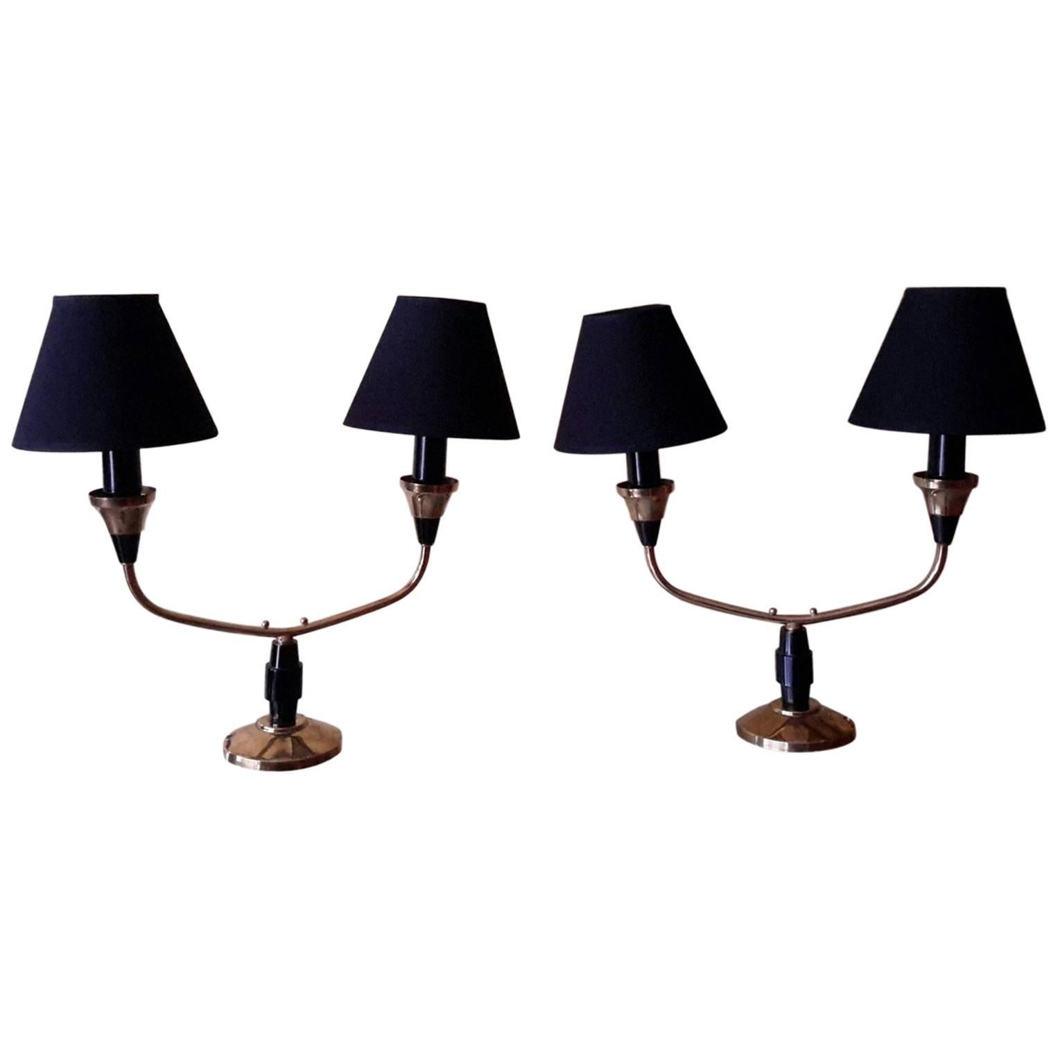 Mid-Century Modern Pair of Brass Table Lamps, France, 1950
