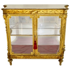 Antique 18th Century Louis XVI Style Carved Giltwood Low Vitrine with Carrara Marble Top
