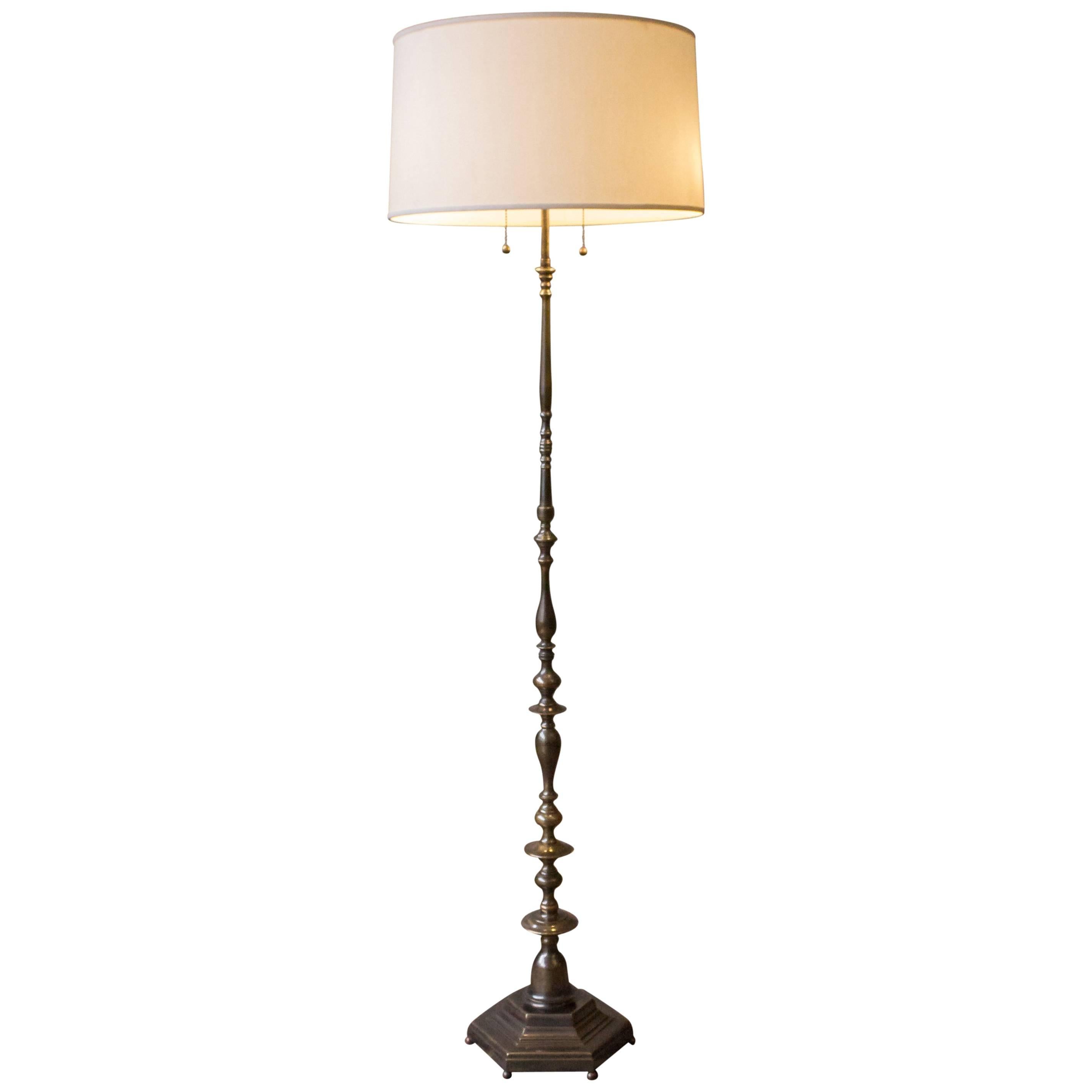 Brass and Bronze Floor Lamp with Hand Finished Patina For Sale