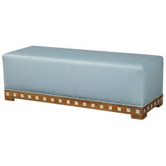 Vintage Leather Bench with Pearl Inlay