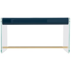 Bureau Marcello in Glass, Gloss Lacquer and Brass, with Velvet and Ebony Drawers