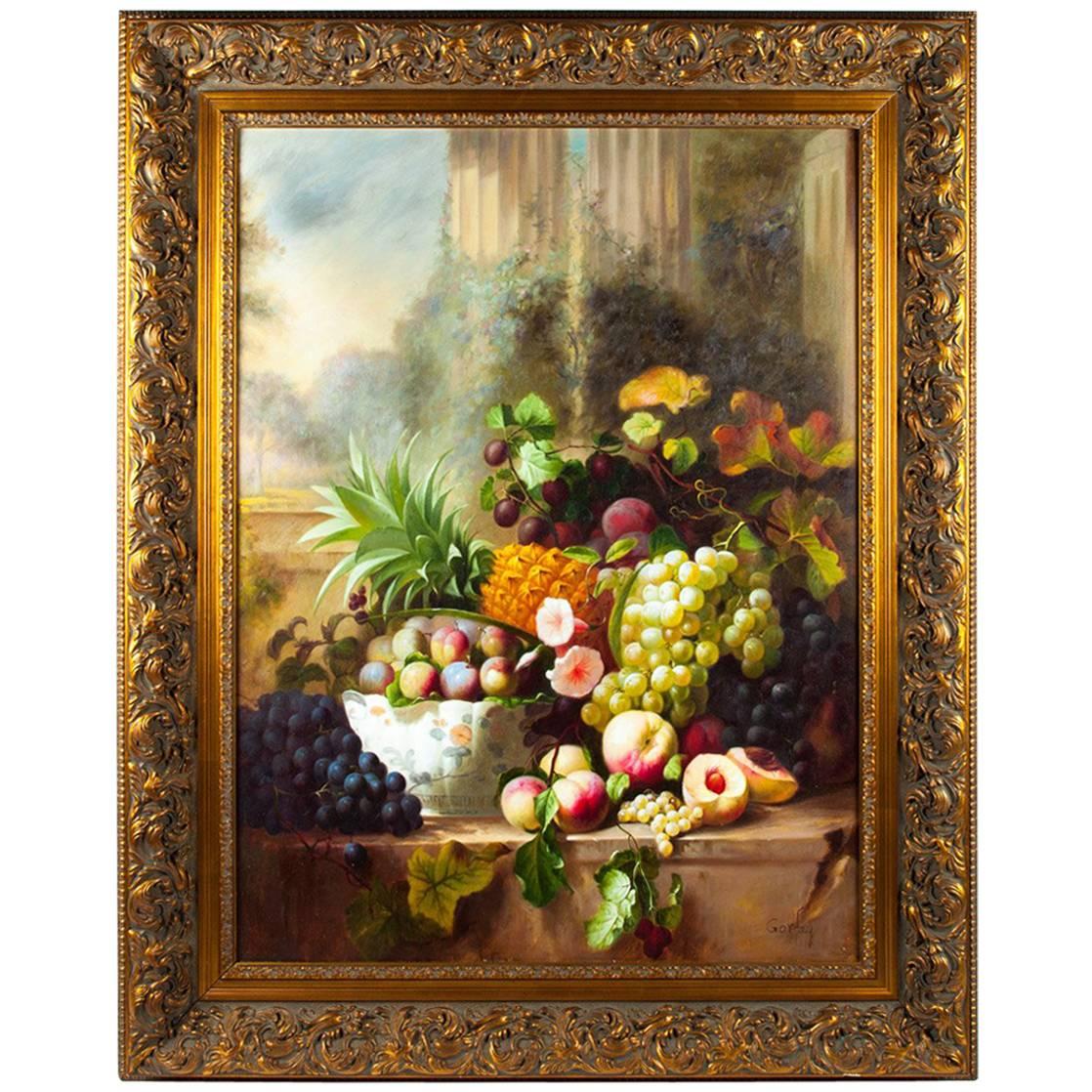Ornately Framed Oil Painting Floral Bouquet Still Life