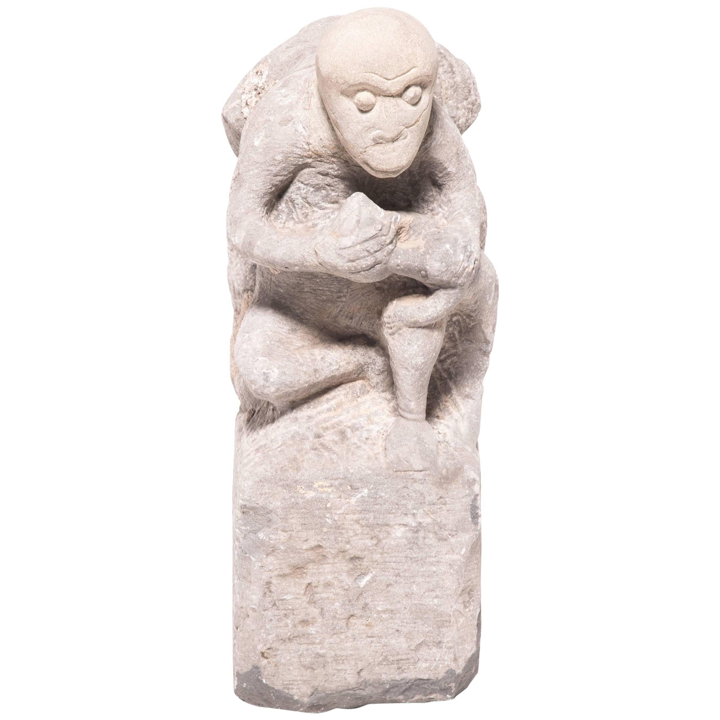19th Century Chinese Stone Monkey and Peach Marker