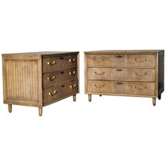 Pair of Mastercraft Three-Drawer Amboyna Wood Chests