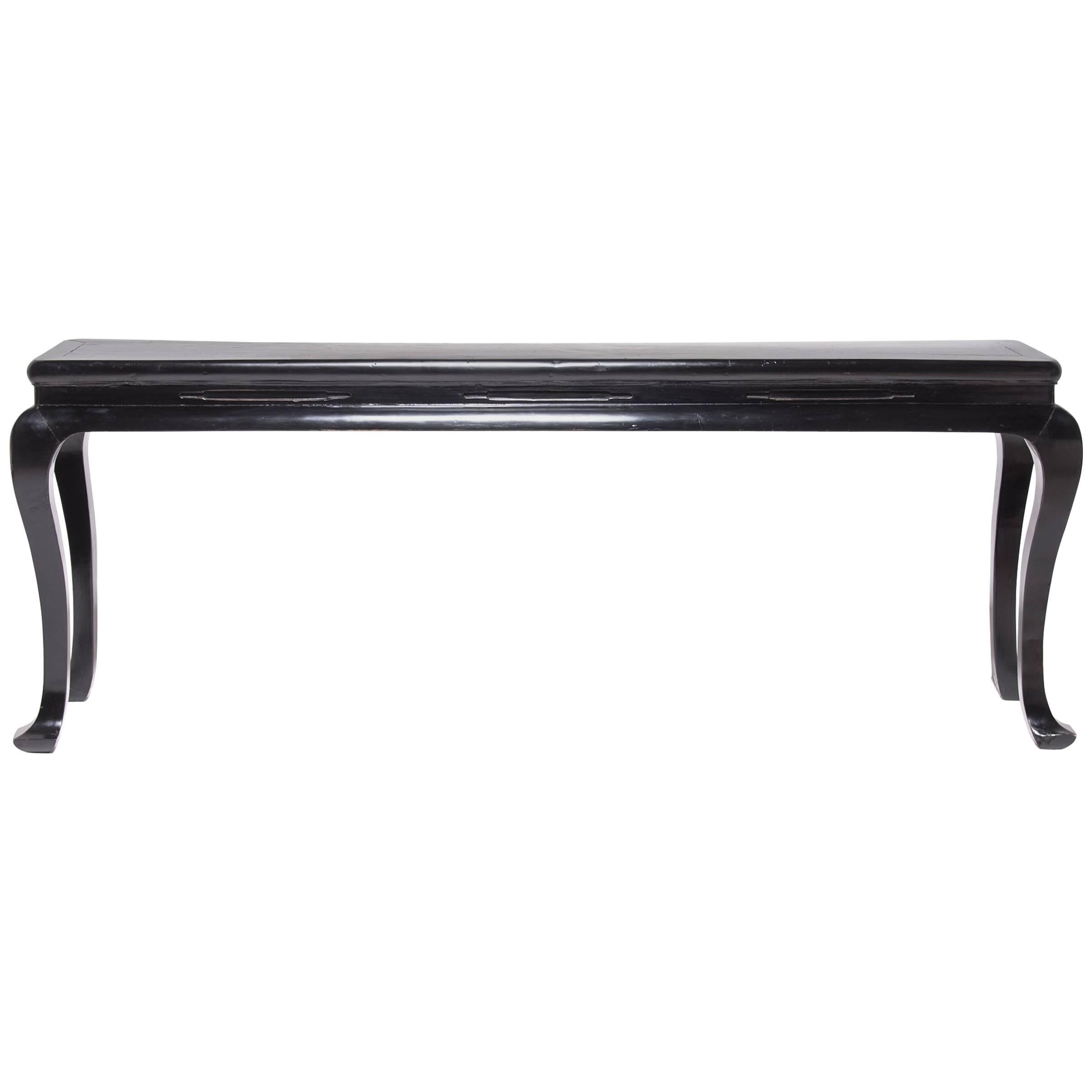 19th Century Chinese Black Lacquer Splayed Foot Altar Table