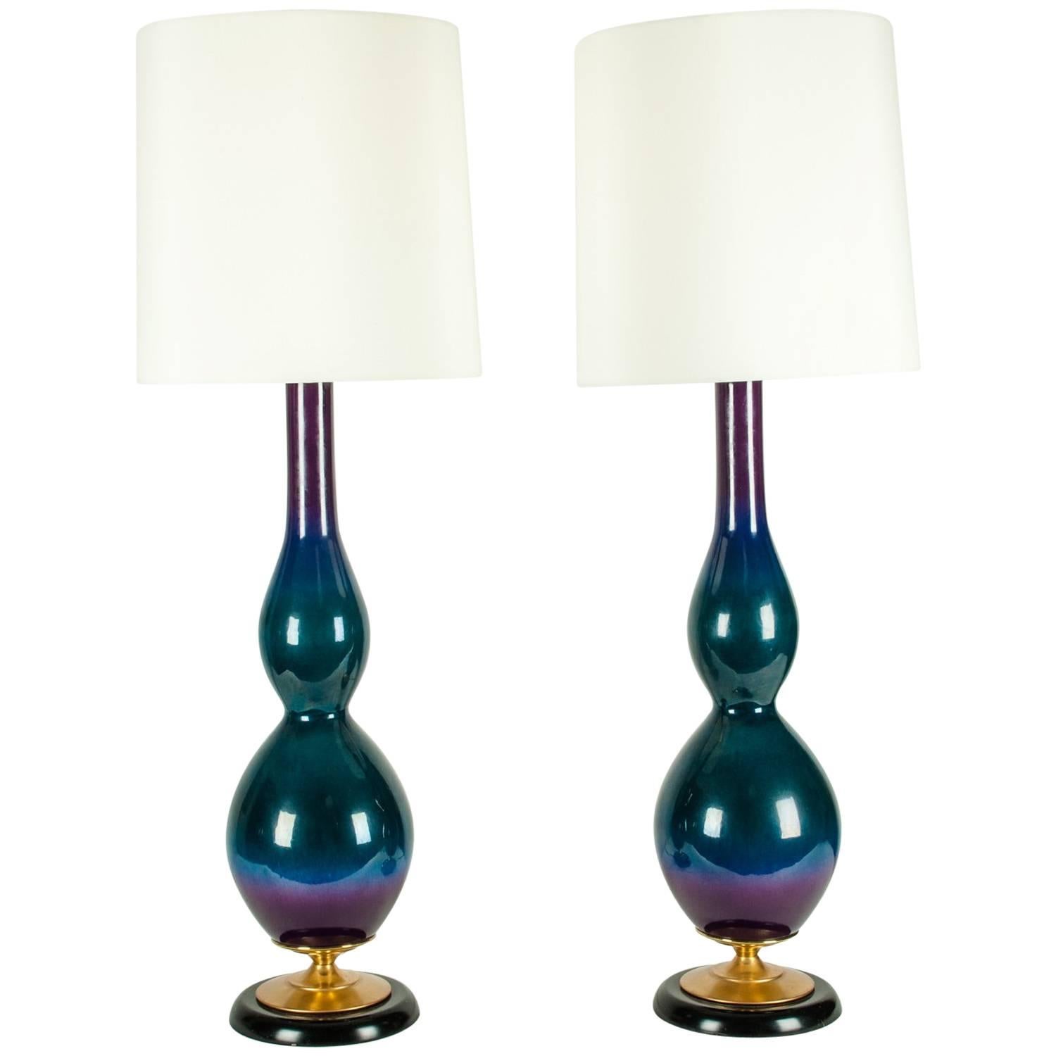 Pair of Mid-Century Modern Art Deco Porcelain Table Lamps