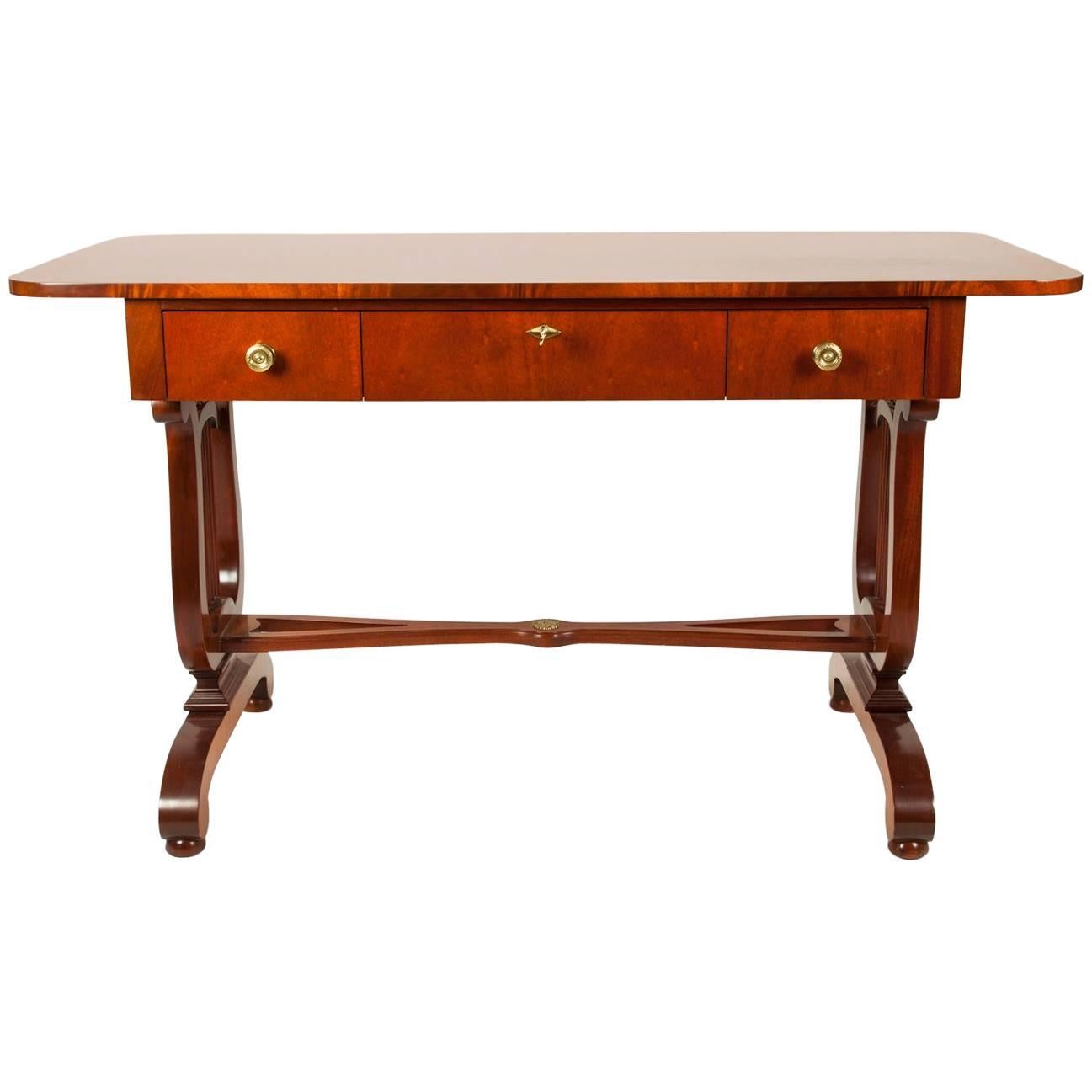 Vintage Mahogany Burl Wood Writing Desk or Console Table