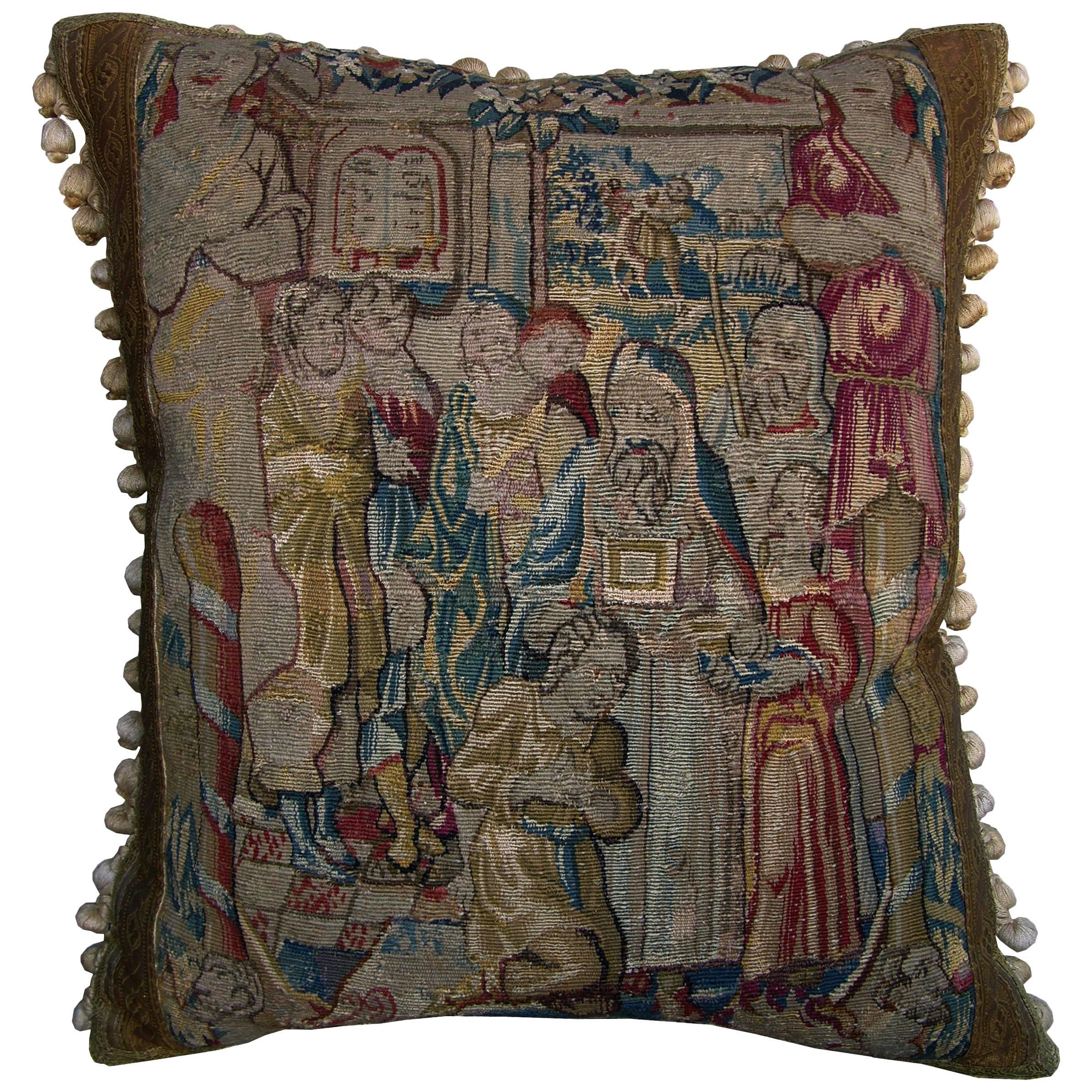 Flemish Antique Tapestry Pillow, circa 17th Century 46p