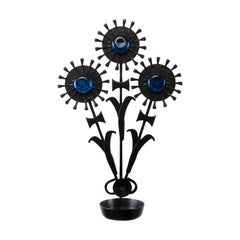 Retro Sconce, Wrought Iron by Dantoft, 1960s, Beautiful Candle Holder with Blue Glass