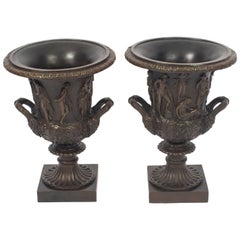 Antique Pair of Grand Tour Borghese Bronze Campana Urns, 19th Century