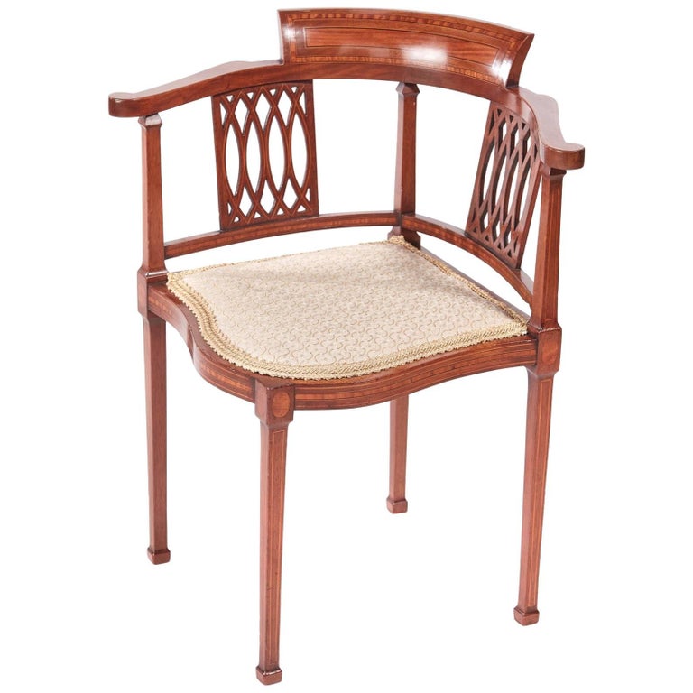 Antique Mahogany Inlaid Corner Chair For Sale at 1stdibs