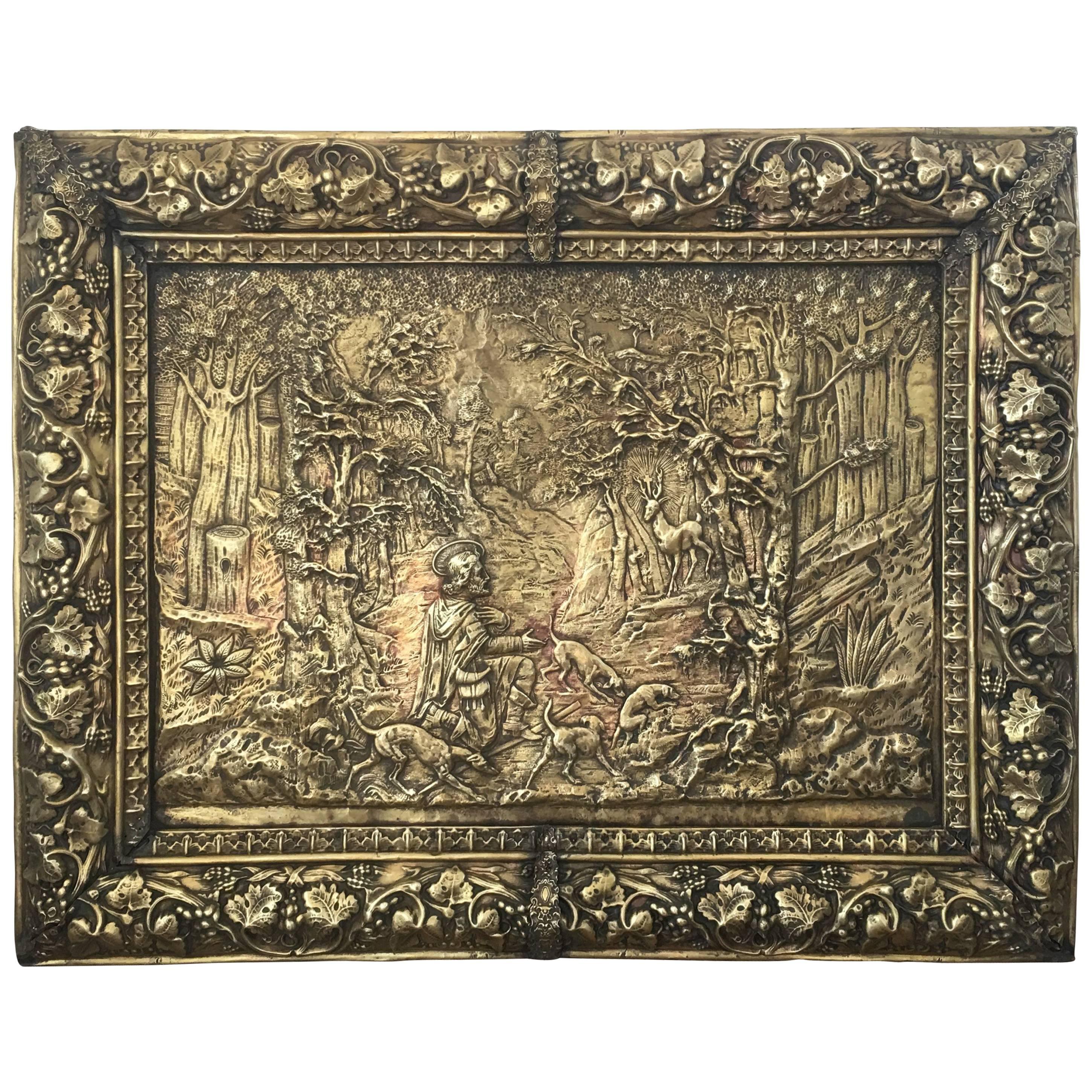 Large 47´Picture and Frame in Brass Louis XVI Style, France, circa 1900-1920