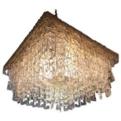 Chain Link Murano Clear Glass Chandelier, Brass Structure, 1970s