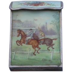 French Silver and Enamel Horse Racing Vesta Case, circa 1900