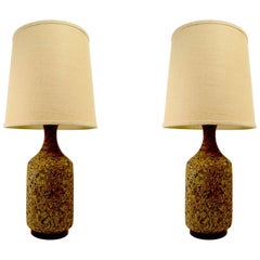 Pair of Cork and Wood Table Lamps