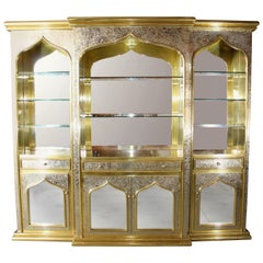 1980s Gilded Brass and Mirrors Bookshelf Library by Gony Nava