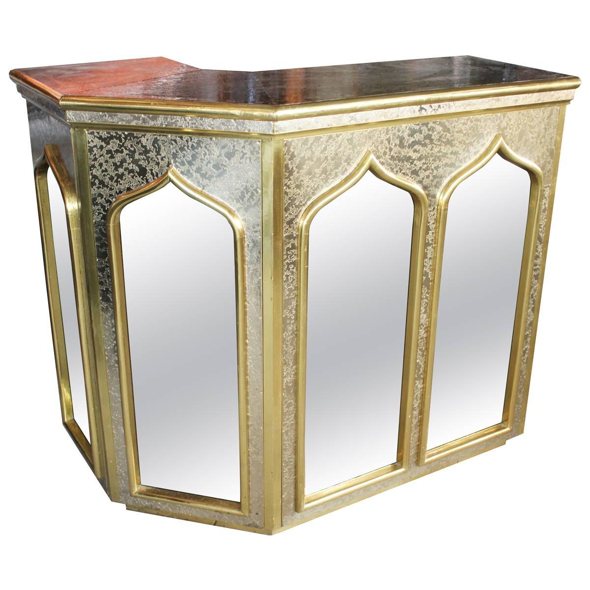 1980s Gilded Brass and Mirrors Bar Table by Gony Nava For Sale
